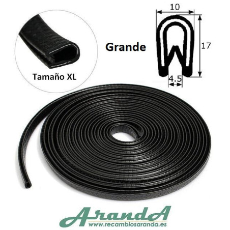 BP006 · 17x10mm Burlete Flexible Pvc · Interior metálico · Modelo XL