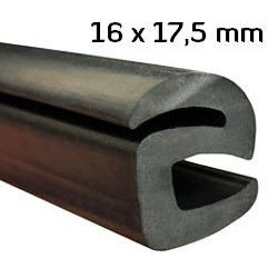 CR038 · 16x17.5mm Goma S para Contorno Cristal · Caucho EPDM · Perfil para Uniones
