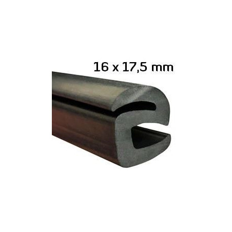 CR038 · 16x17.5mm Goma S para Contorno Cristal · Caucho EPDM · Perfil para Uniones