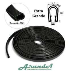 BP007 · 18x11.5mm Burlete Flexible Pvc · Interior metálico · Modelo XXL