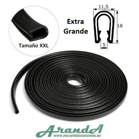 BP007 · 18x11.5mm Burlete Flexible Pvc · Interior metálico · Modelo XXL