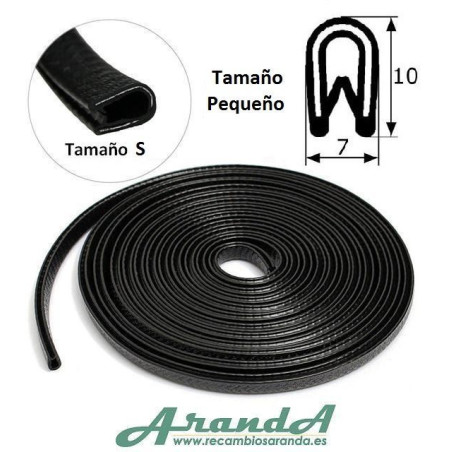 BP010 · 10x7mm Burlete Flexible Pvc · Interior metálico · Modelo Estrecho