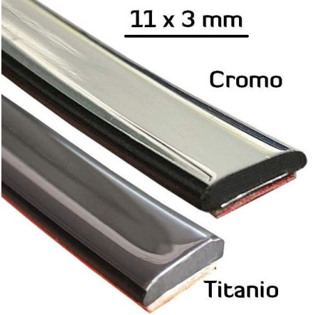 MA013/4 · 11x3mm Moldura Adhesiva Decorativa · Colores Cromo / Titanio