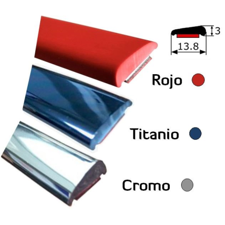 MA016/7/8 · 13.8x3mm Moldura Embellecedor Autoadhesivo · Colores Cromo/Rojo/Titanio