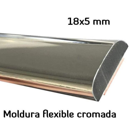 MA026 · 18x5mm Moldura adhesiva Cromada · Flexible y brillante