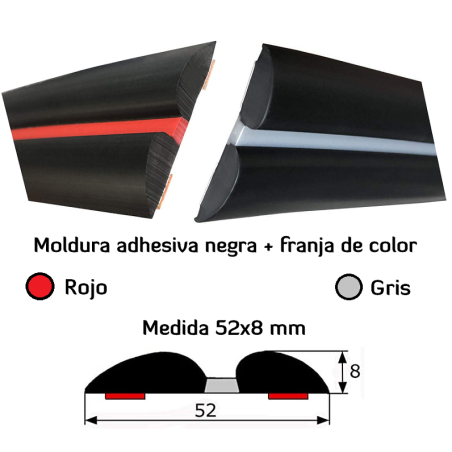 MA030/1 · 52x8 Moldura Adhesiva Negra + Franja de Color · Clásicos Opel