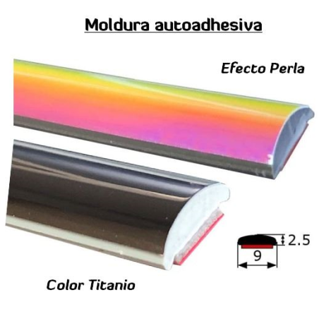 MA044/5 · 9x2.5mm Moldura decorativa adhesiva · Efecto Perla / Titanio