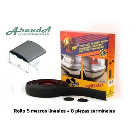 Rollo de 5 metros Moldura Adhesiva 48x5mm · Colores Negro / Gris
