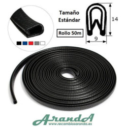Rollo 50m Burlete 14x9mm Pvc Flexible · Interior metálico · Tamaño Estándar