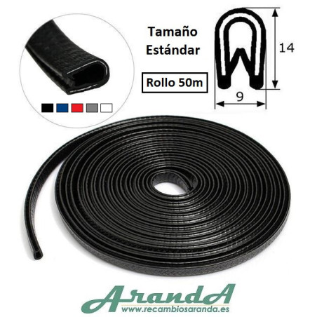 Rollo 50m Burlete 14x9mm Pvc Flexible · Interior metálico · Tamaño Estándar