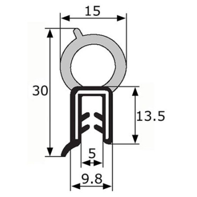 GM005 · 30x15mm Goma Estanqueidad Frontal · Caucho EPDM