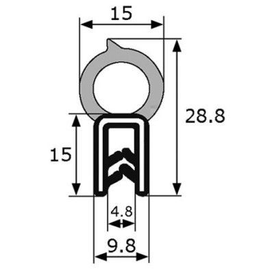 GM006 · 29x15mm Goma Estanqueidad Frontal · Caucho EPDM