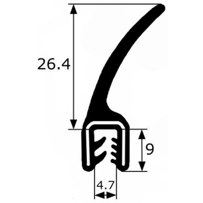 GM007 · 35.4x5mm Goma Estanqueidad Frontal · Aleta Flexible · Caucho EPDM