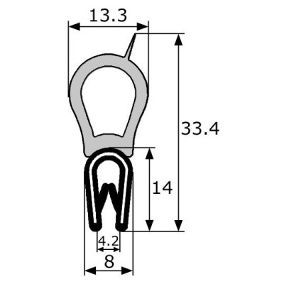 GM008 · 33.4x13.3mm Goma Estanqueidad Frontal · Caucho PVC + EPDM