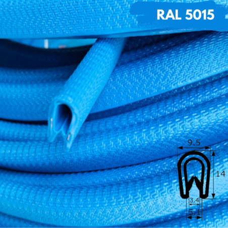 Rollo 50m Burlete 14x9mm Pvc Flexible · Interior metálico · Tamaño Estándar · Celeste