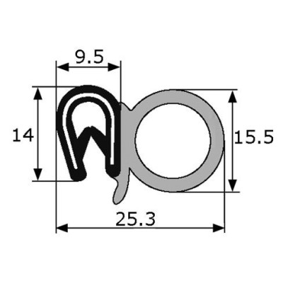 GP004 · 25.3x15.5mm Goma Estanqueidad de Puerta Lateral · Caucho EPDM