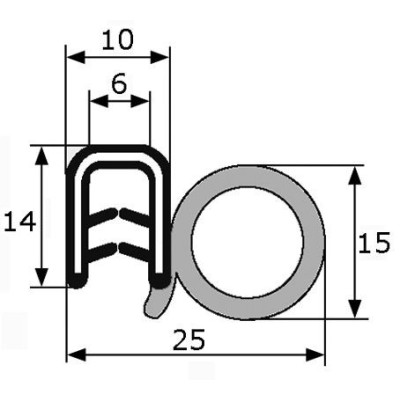 GP005 · 25x15mm Goma Estanqueidad de Puerta Lateral · Caucho EPDM
