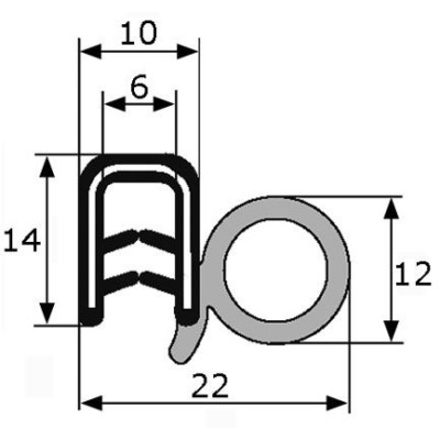 GP006 · 22x12mm Goma Estanqueidad de Puerta Lateral · Caucho EPDM