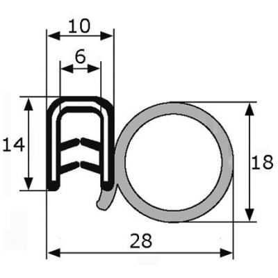 GP007 · 28x18mm Goma Estanqueidad de Puerta Lateral · Caucho EPDM