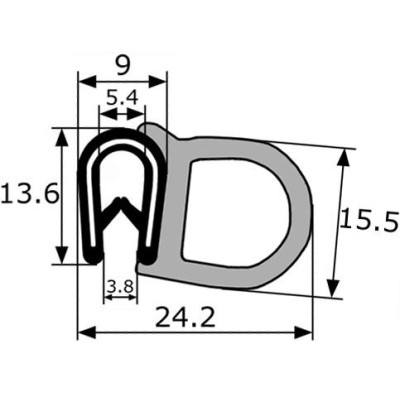 GP008 · 24x15.5mm Goma Estanqueidad de Puerta Lateral · PVC + EPDM