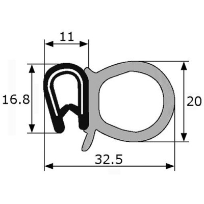 GP009 · 32.5x20mm Goma XL estanqueidad de puerta lateral · PVC + EPDM · Modelo Peugeot/Citroen