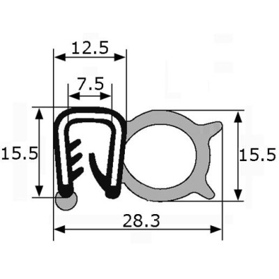 GP013 · 28.3x15.5mm Goma Estanqueidad Lateral · Caucho EPDM GP013 · 28.3x15.5mm Goma Estanqueidad Lateral · Caucho EPDM