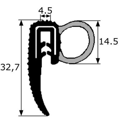 GP024 · 32.7x14.5mm Goma estanqueidad con pestaña lateral · Caucho EPDM