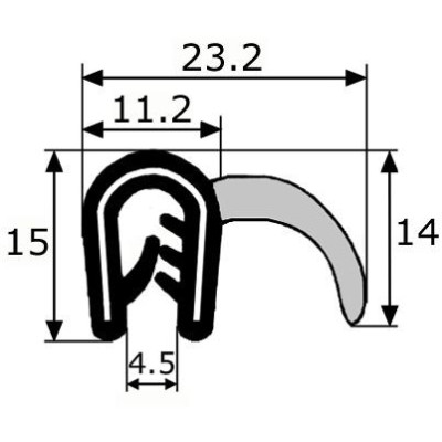 GP028 · 23.2x15mm Burlete EPDM + Goma Esponjosa Lateral