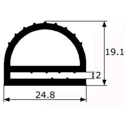 GV017 · 24.8x19.1mm Perfil goma EDPM negro 70 SH