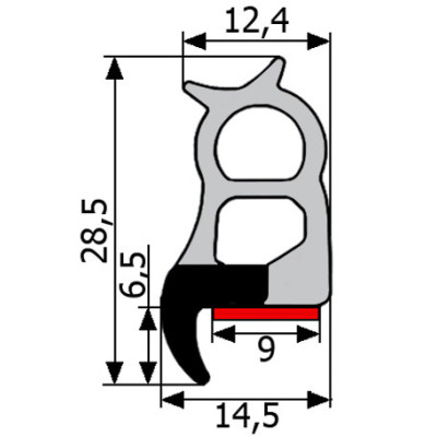 GV027 · 28.5x14.5mm Perfil Doble Goma Industrial Multiusos · Caucho EPDM + Esponja GV027 · 28.5x14.5mm Perfil Doble Goma Industrial Multiusos · Caucho EPDM + Esponja