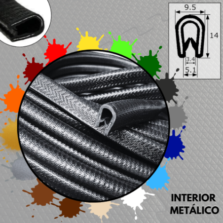 14x9mm Burlete Flexible Pvc · Interior metálico · Hasta 4mm de grosor