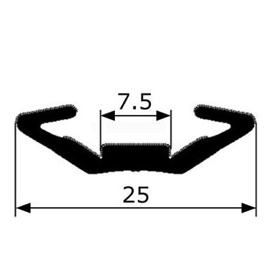 CR004 · 25x7.5mm Guía Cristal Flocada · Flexible · Caucho EPDM