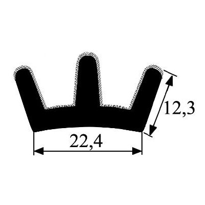 CR007 · 22.5x12.5mm Guía Cristal Flocada Doble · Flexible · Caucho EPDM
