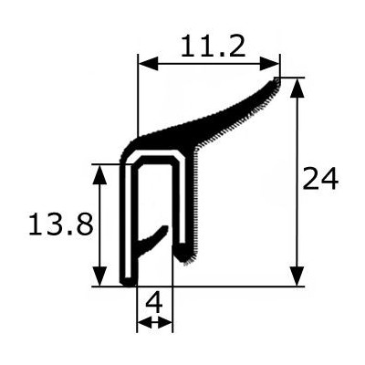 CR018 · 24x11.2mm Perfil Lamelunas Flocado · Tira rígida de 1 metro · Con metal interior