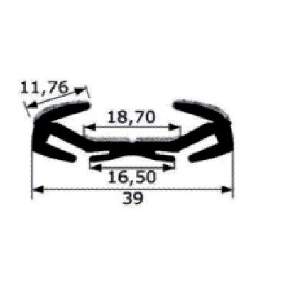 CR063 · 39x12mm Guía Cristal Flocada · Flexible · Caucho EPDM