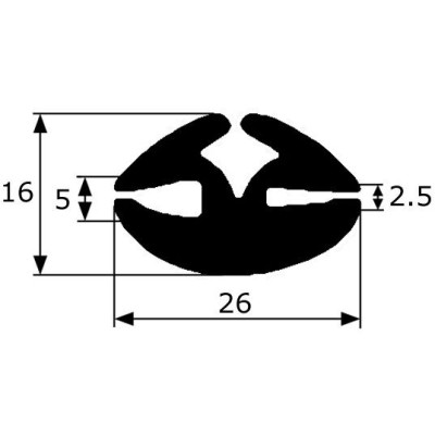 CR036 · 26x16mm Goma Contorno Cristal · Caucho EPDM · Perfil para Uniones