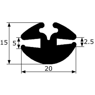 CR037 · 20x15mm Goma Contorno Cristal · Caucho EPDM · Perfil para Uniones