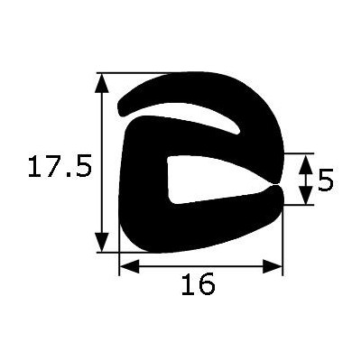 CR038 · 16x17.5mm Goma S para Contorno Cristal · Caucho EPDM · Perfil para Uniones