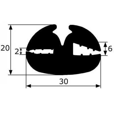 CR039 · 30x20mm Goma XL para Contorno Cristal · Caucho EPDM · Perfil para Uniones