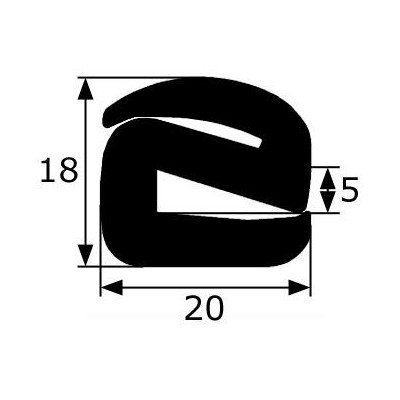 CR040 · 20x18mm Goma S para Contorno Cristal · Caucho EPDM · Perfil para Uniones