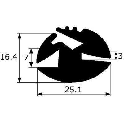 CR041 · 25.1x16.4mm Goma Contorno Cristal · Caucho EPDM · Perfil para Uniones