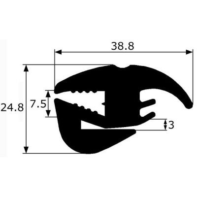 CR042 · 38.8x24.8mm Goma Contorno Cristal · Caucho EPDM · Perfil para Uniones